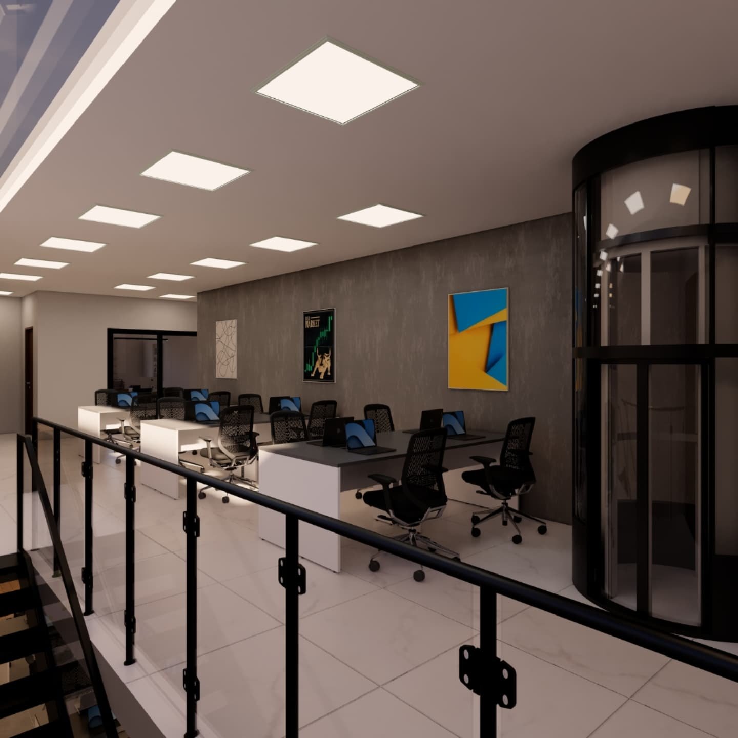 Mezanino com estações administrativas